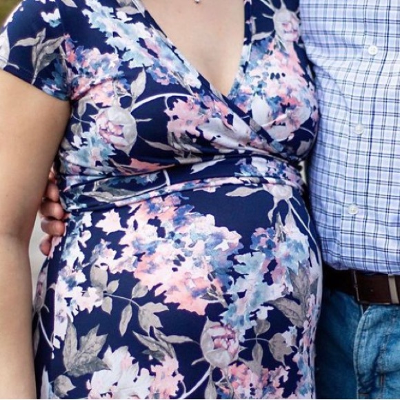 Pinkblush Maternity Blue Floral Wrap Maxi Dress Small - Picture 6 of 7